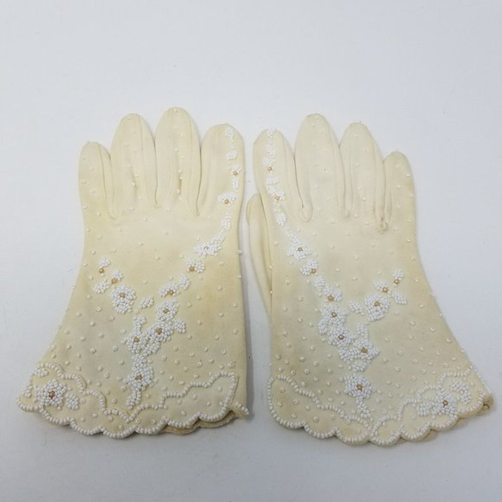 Jo-Ro Imports gloves VTG‎ cream beaded leather 6.5